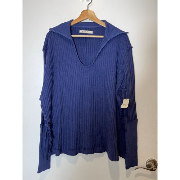 NWT Free People Raymond Thermal Waffle Knit Oversized Pullover Size XS  Blue Blu - Picture 5 of 11